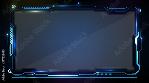 Abstract futuristic background. Blue glowing technology sci fi frame hud ui