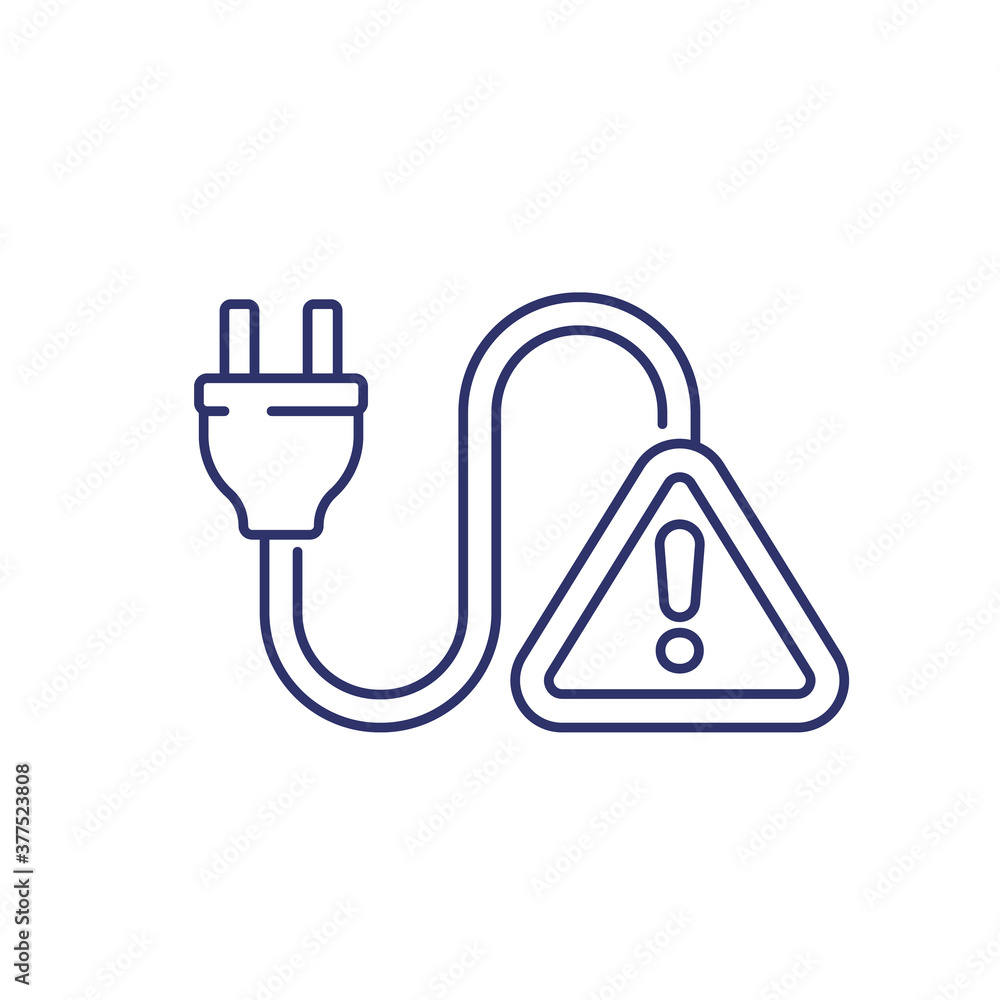 electric plug and warning alert line icon electric plug and warning alert line icon