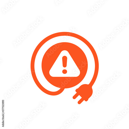 electric plug and warning alert icon on white