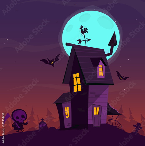 Cartoon haunted old house. Vetor illustration isolated