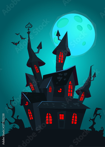 Cartoon haunted old house. Vetor illustration isolated