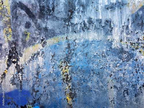 Abstract, damage to walls with many colors. Style of landscape. Rough concrete surface with cracks, scratches and paint stains. Great background or texture.