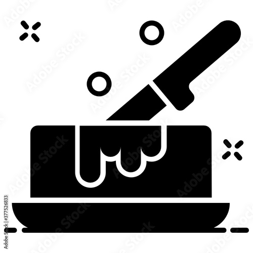 
Butter curd with knife, vector design of dripping butter 

