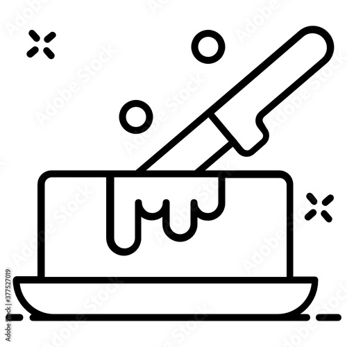 
Butter curd with knife, vector design of dripping butter 
