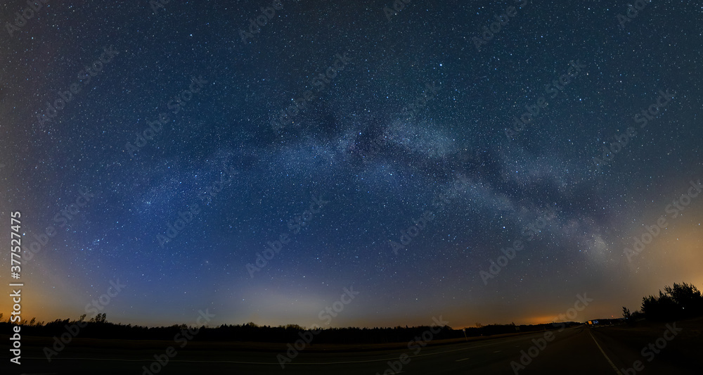 Milky Way panorama and road