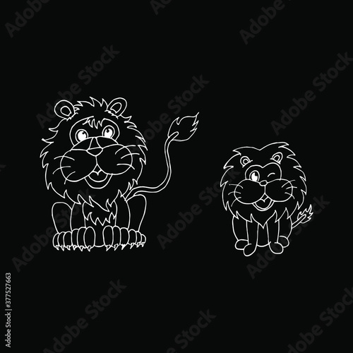 Cute little lion in cartoon style on white background, vector illustration.