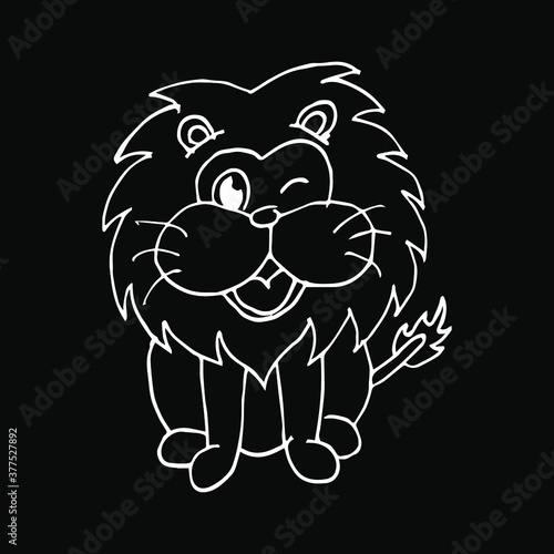 Cute little lion in cartoon style on white background, vector illustration.
