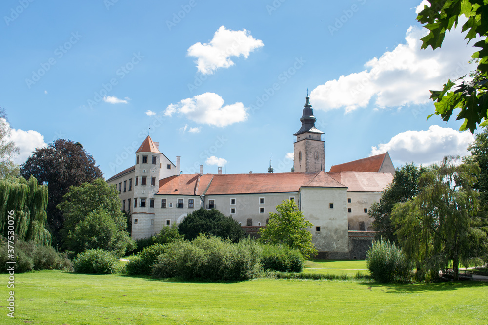 Telc, Czech republic, old castle view summer sunny day view blue sky tourism landmark