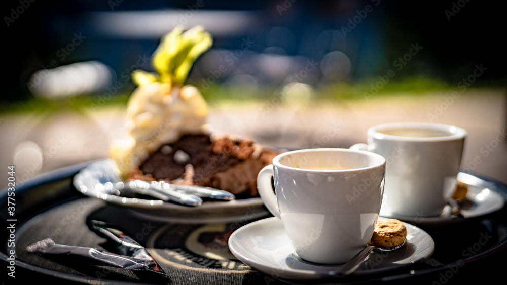 Espresso and chocolate cake with cream Espresso and chocolate cake with cream