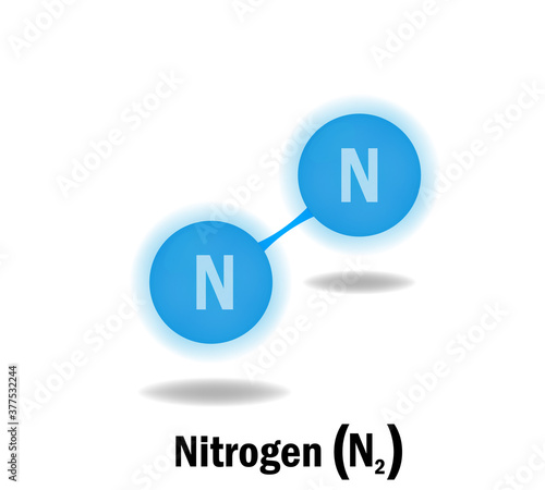 vector illustration of a nitrogen atom, on a white background with the inscription below, suitable for textbooks