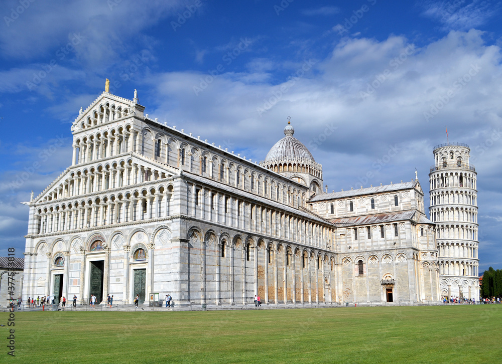 View of the leaning tower and Cathedral on a Sunny day