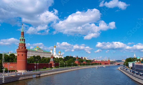 The Moscow Kremlin (Московский Кремль) from Moskva River in Moscow, Russia. June 13, 2018.