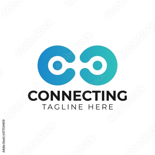 Abstract Initial Letter C Linked Logo. Blue Gradient Circular Rounded Infinity Style with Connected Dots. Usable for Business and Technology Logos. Flat Vector Logo Design Template Element.