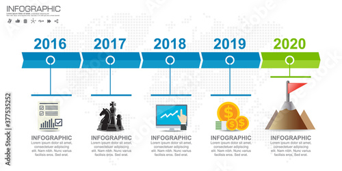 Timeline infographic road map with businessicons designed for template milestone element, modern diagram process chart Vector illustration.