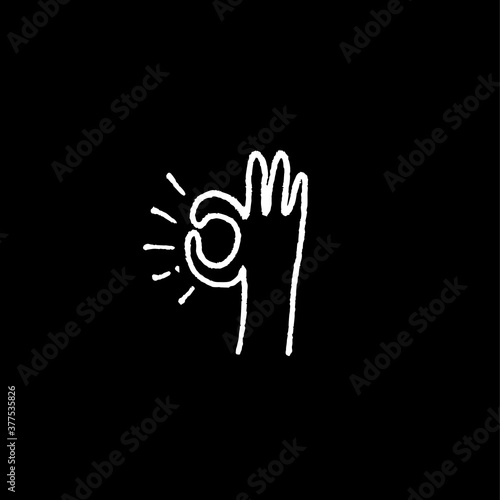 Okay OK hand gesture hand drawn lined icon doodle for t-shirt or poster design. Isolated on black background. Vector  illustration