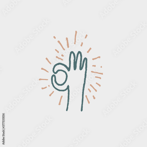 Okay OK hand gesture hand drawn lined icon doodle for t-shirt or poster design. Isolated on white background. Vector illustration