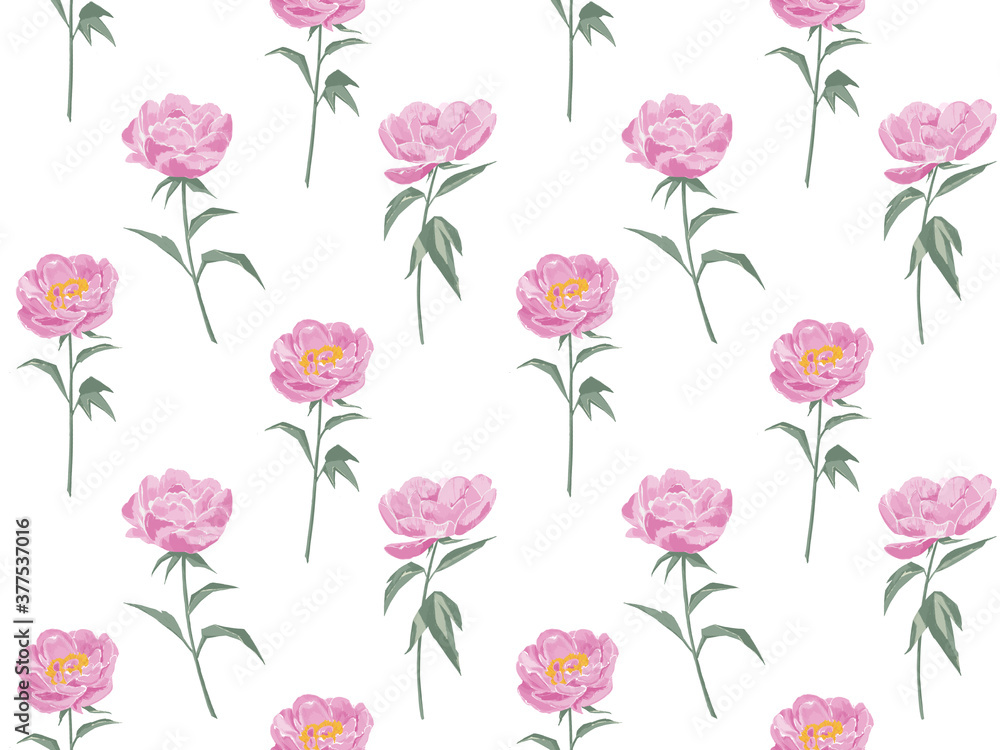 Seamless floral pattern with peonies on white background, watercolor. design for textiles, interior, clothes, wallpaper. Botanical art