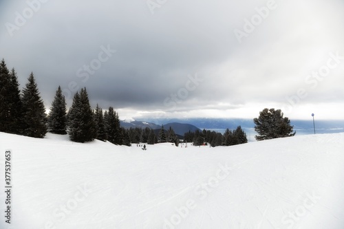 Ski path in the mountains