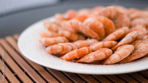 Tiger prawns on a large whi...