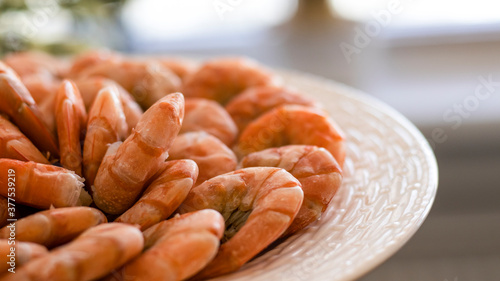 Tiger prawns on a large whi...