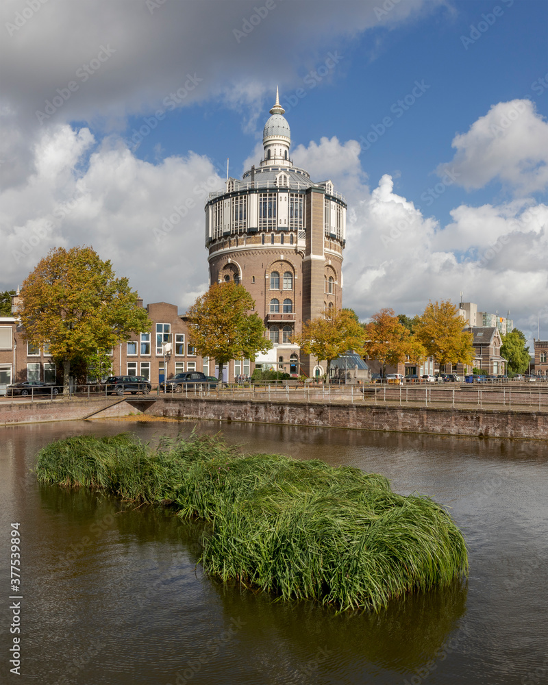 Oldest water tower of The Netherlands in Rotterdam De Esch on a beautiful sunny autumn day
