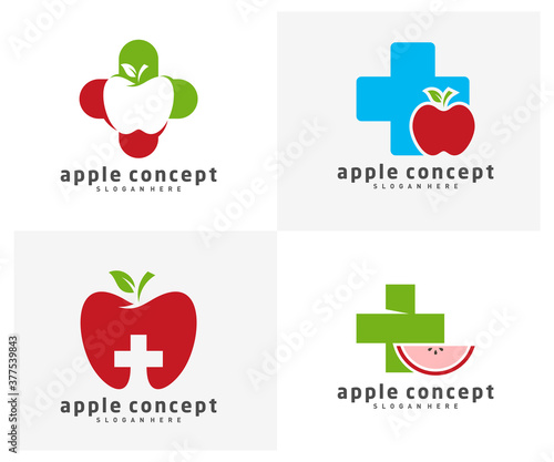 Set of Apple Health logo design vector template, Fruits Apple icon symbol