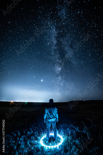 Lone Figure Standing Under a Starry Sky 