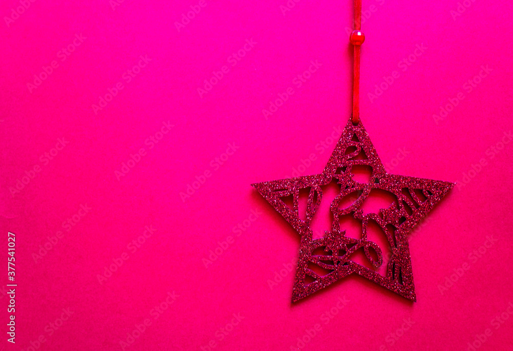 flat lay greeting card with glitter red star on red background. Free copy space. Concept of new year, winter holidays. Congratulations. flat lay greeting card with glitter red star on red background. Free copy space. Concept of new year, winter holidays. Congratulations.