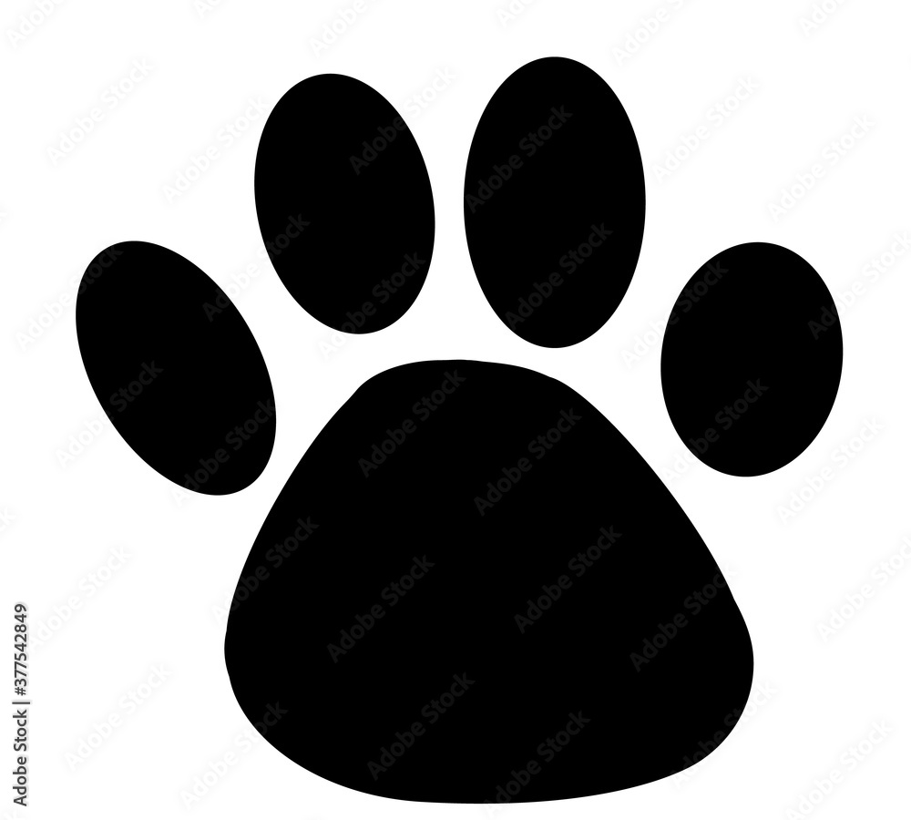 Black silhouette of a paw print, isolated. Paw of a cat or dog, bear, or other wild animal. Can be used for packaging design Black silhouette of a paw print, isolated. Paw of a cat or dog, bear, or other wild animal. Can be used for packaging design