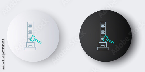Line High striker attraction with big hammer icon isolated on grey background. Attraction for measuring strength. Amusement park. Colorful outline concept. Vector.