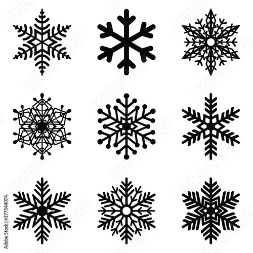 Vector snowflakes set.  Holiday illustration.  Snow New Years ornate. Christmas element  Snowflake silhouette clipart. Winter decoration. 
