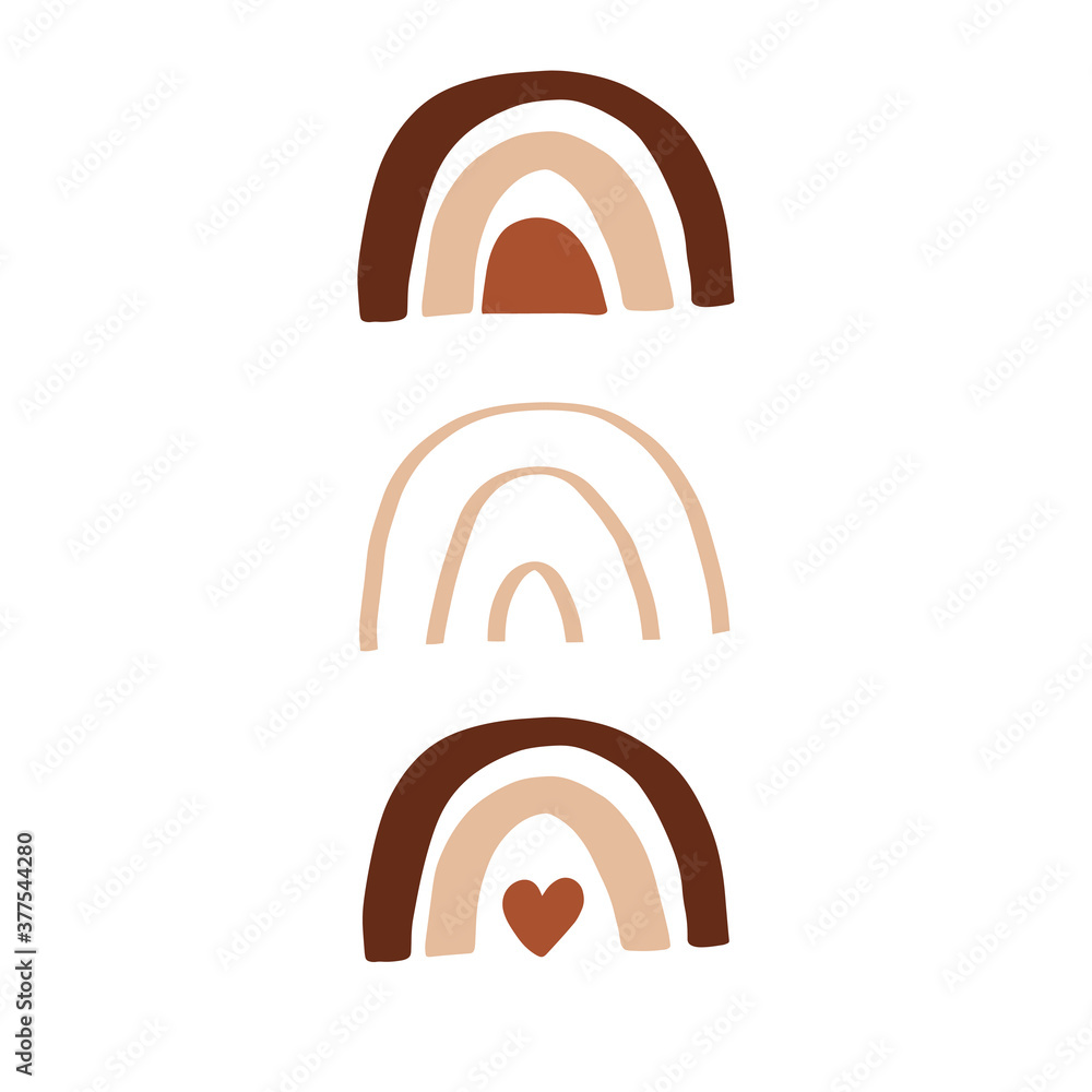 Abstract modern boho rainbows set. Hand drawn vector bohemian illustration. Nursery decor. Cute baby clipart. Beige, brown, nude colors Abstract modern boho rainbows set. Hand drawn vector bohemian illustration. Nursery decor. Cute baby clipart. Beige, brown, nude colors