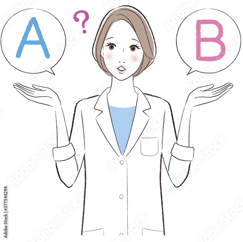 A female doctor comparing A with B