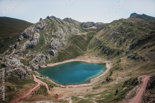 Parque natural de Somiedo, The beautiful clear turquoise glacial lake in the national park in Spain, Asturias