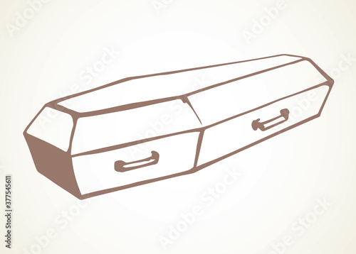 Closed wooden coffin. Vector drawing