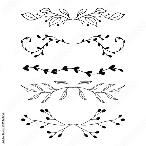 Vector floral text divider. Floral border Branch and leaves hand drawn border. Vignettes cute set separation. 