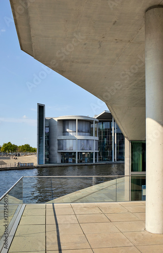 Government district (Regierungsviertel) with with famous Marie Elisabeth Lüders Haus in the foreground and Paul Lobe Haus (Deutscher Bundestag) in the Background, Berlin, Germany photo