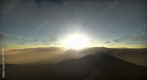 sunrise over the mountains landscape sky 3D © Ray Morel