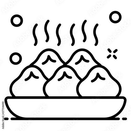 
Sizzling dumplings in a tray, icon design 
