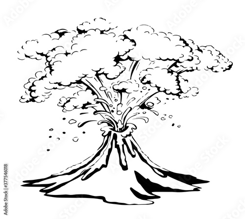 A smoking volcano eruption. Vector drawing