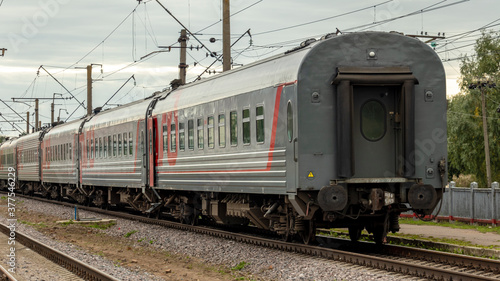 the last car of the outgoing train from the station