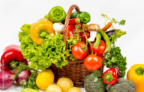 Fototapeta Naklejka Na Ścianę i Meble -  Fruits and vegetables isolated on white background. Vegan food and healthy diet concept.