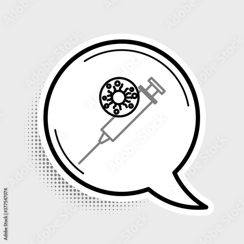 Line Syringe and virus icon isolated on grey background. Syringe for vaccine, vaccination, injection, flu shot. Medical equipment. Colorful outline concept. Vector.