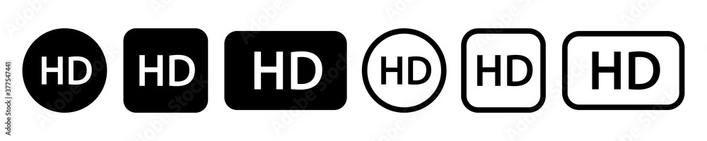 HD icon set. Video quality vector icons, isolated on white background. HD flat button. Vector illustration. HD icon set. Video quality vector icons, isolated on white background. HD flat button. Vector illustration.