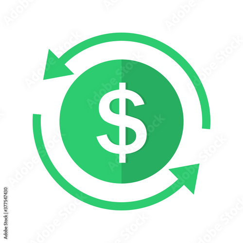 Icon of dollar sign in circle with two arrow. Green USD dollar symbol. Vector illustration