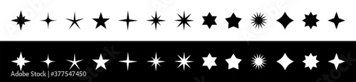 Set of vector stars. Collection of black and white shining stars. Vector symbols star isolated on background.