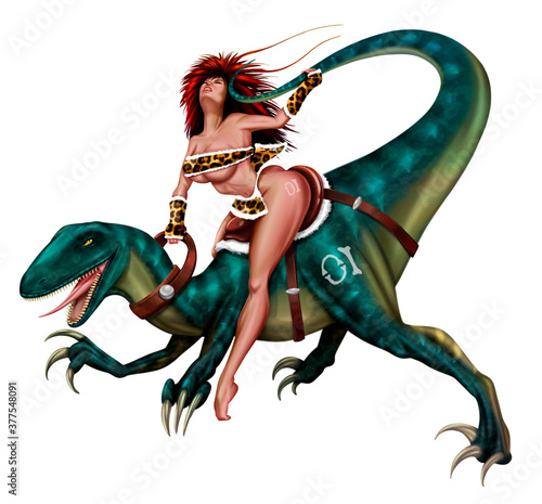 Caveman riding dinosaur
