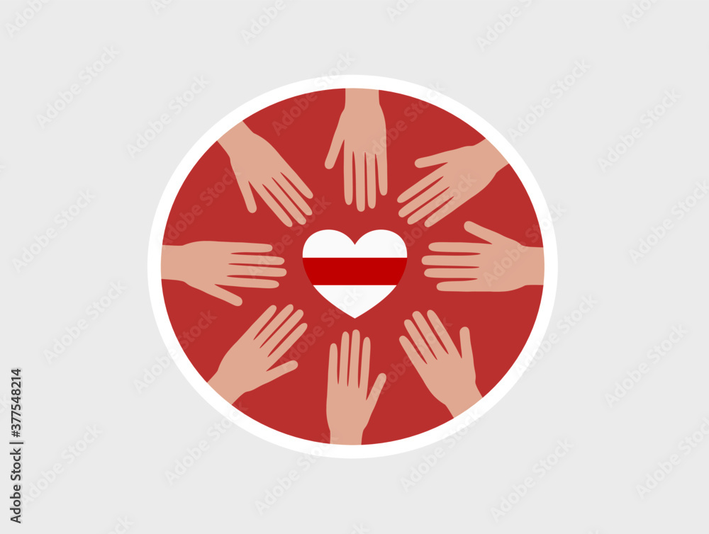 Peaceful rally in Belarus. Hands are drawn to the new Protests against the current government. People demand change Peaceful rally in Belarus. Hands are drawn to the new Protests against the current government. People demand change