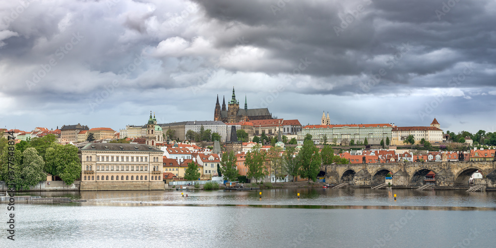 A Typical View of Prague Castle With the Vltava River, the Largest Active Castle Complex in the World, Panorama of the Capital of the Czech Republic