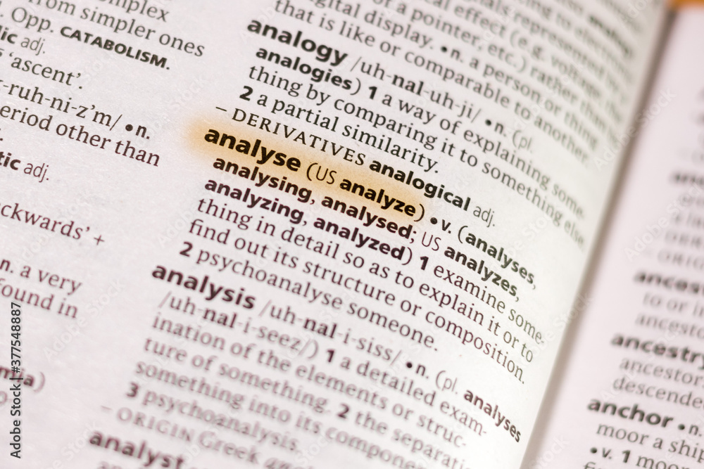 Ivanovsk, Russia - November 19, 2018: The word or phrase Analyse in a dictionary. Ivanovsk, Russia - November 19, 2018: The word or phrase Analyse in a dictionary.
